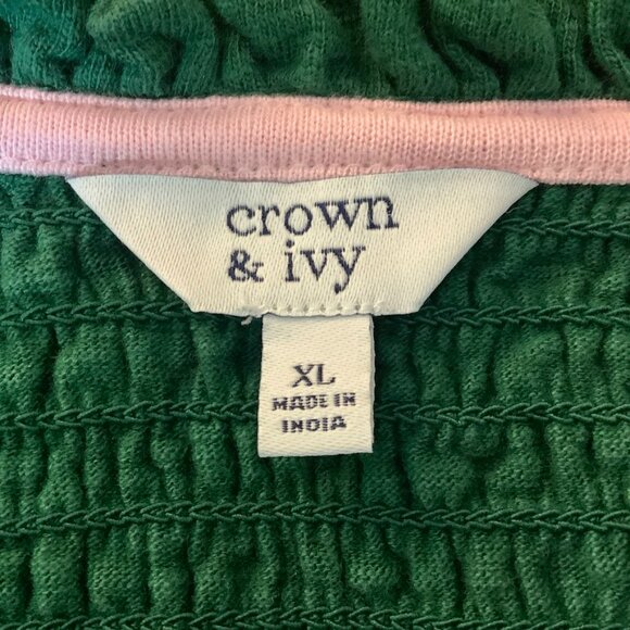 BoHo Style Green Long Sleeve V Neck XL Top Crown & Ivy Gathers / Ruffles - Picture 7 of 8
